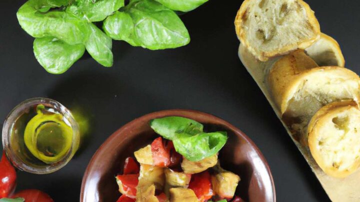 La vivanda di pane con olio pomodoro e basilico: panzanella, la semplicità della cucina contadina